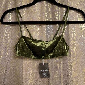 Urban Outfitters Only Hearts X Out From Under Velvet Heart-Button Bra Green XS/S